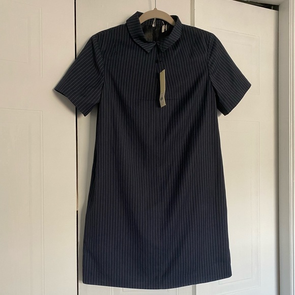 NWT TOPSHOP Navy Pinstripe Mini Dress - Picture 2 of 4